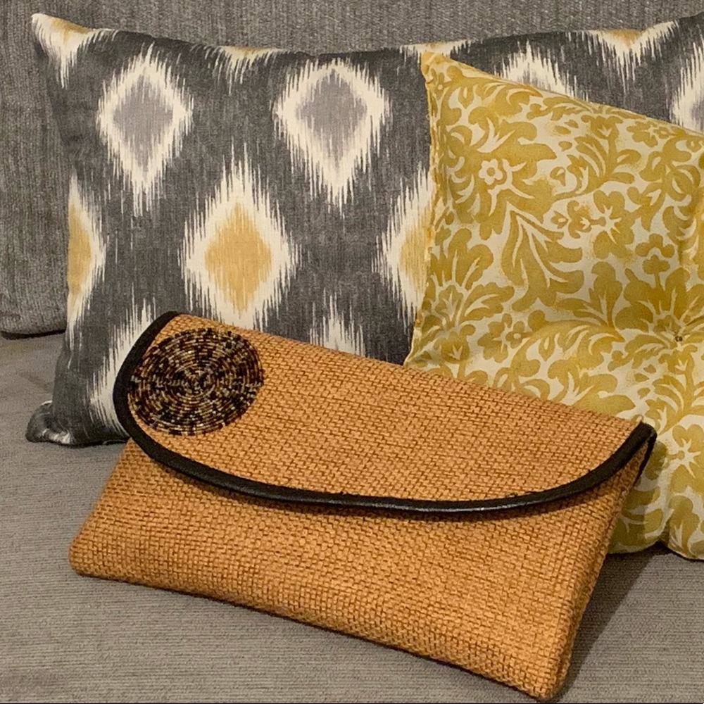 Straw Faux Leather & Woven Clutch